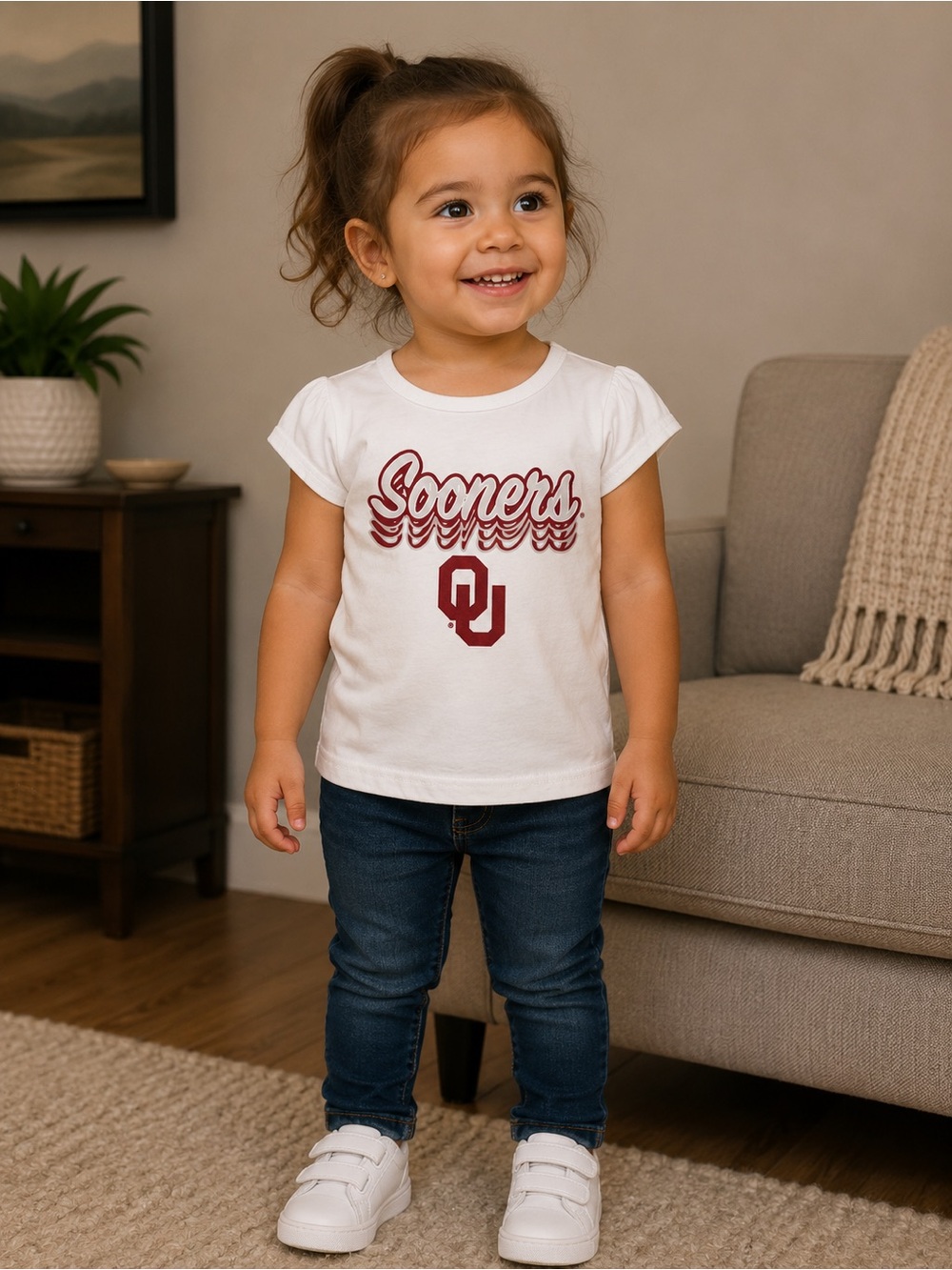 Toddler White OU Sooners Short Sleeve Graphic Tee